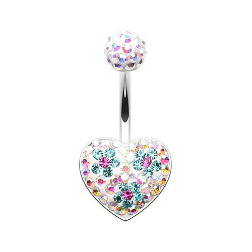 Blossom Aurora Heart Multi-Sprinkle Dot Belly Button Ring Navel Ring Impulse Piercings Aurora Borealis/Teal