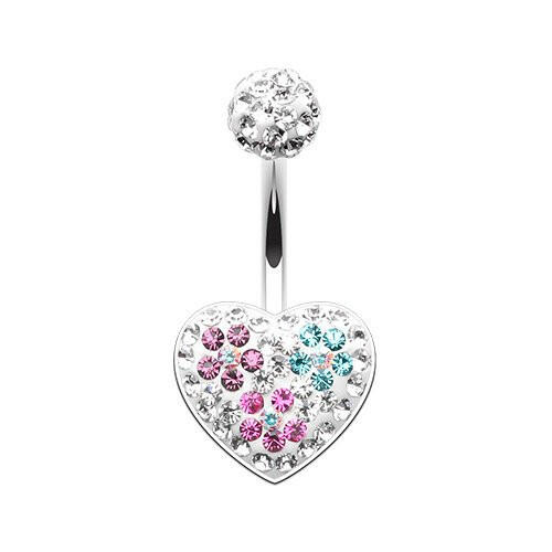 Blossom Crystal Heart Multi-Sprinkle Dot Belly Button Ring Navel Ring Impulse Piercings Purple/Teal/Fuchsia