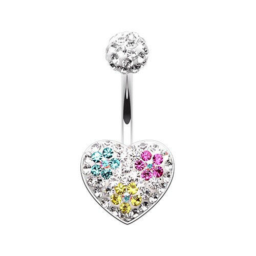 Blossom Crystal Heart Multi-Sprinkle Dot Belly Button Ring Navel Ring Impulse Piercings Teal/Fuchsia/Yellow