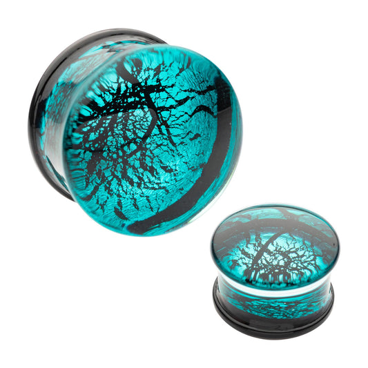 Blue Crackle Double Flare Glass Plug Plugs Impulse Piercings 2GA (6mm)