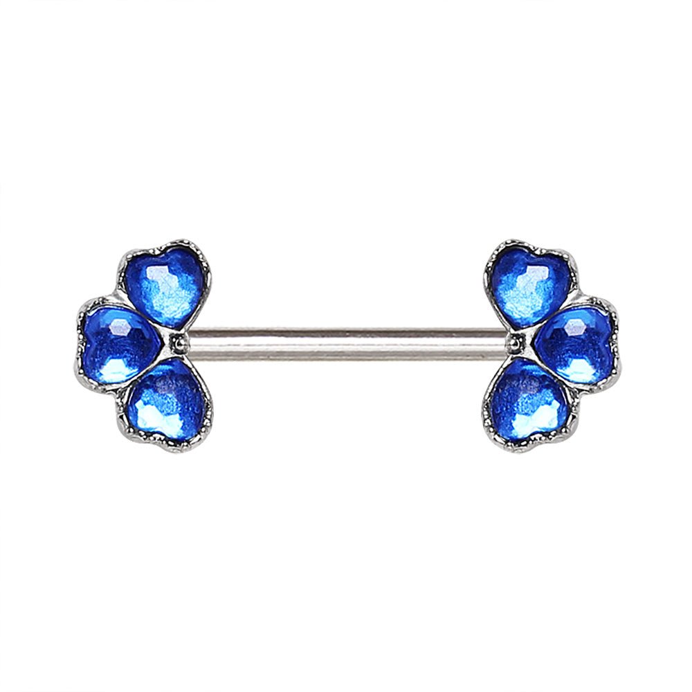 Blue CZ Clover Nipple Shield 14G Pair 316L Stainless Steel