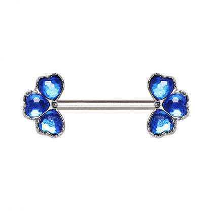 Blue CZ Clover Nipple Shield 14G Pair 316L Stainless Steel