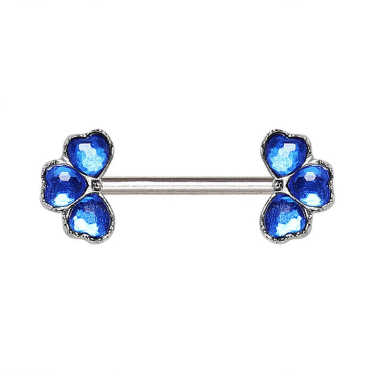 Blue CZ Clover Nipple Shield 14G Pair 316L Stainless Steel