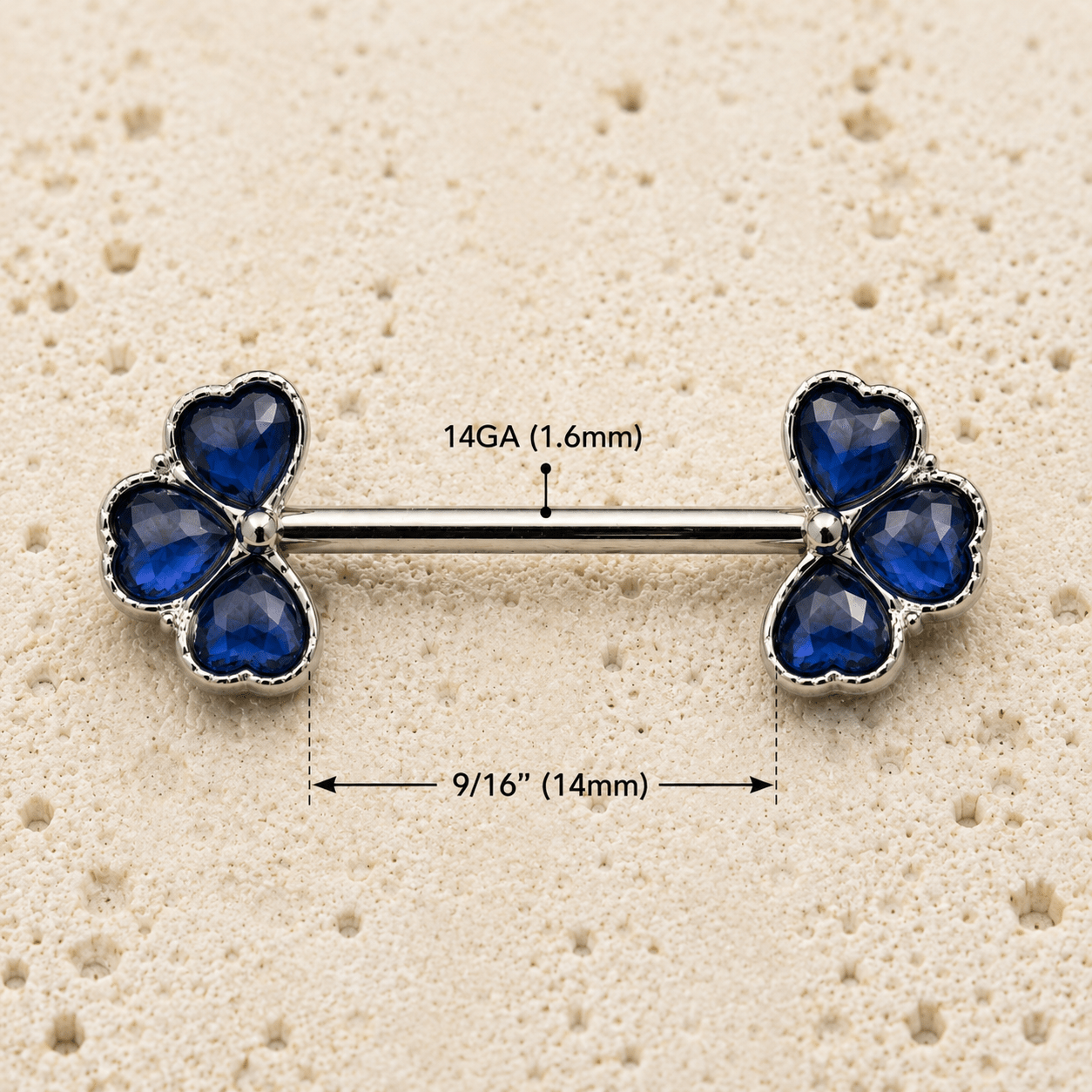 Blue CZ Clover Nipple Shield 14G Pair 316L Stainless Steel