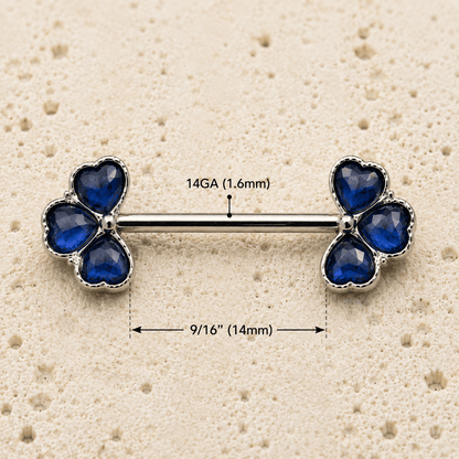 Blue CZ Clover Nipple Shield 14G Pair 316L Stainless Steel