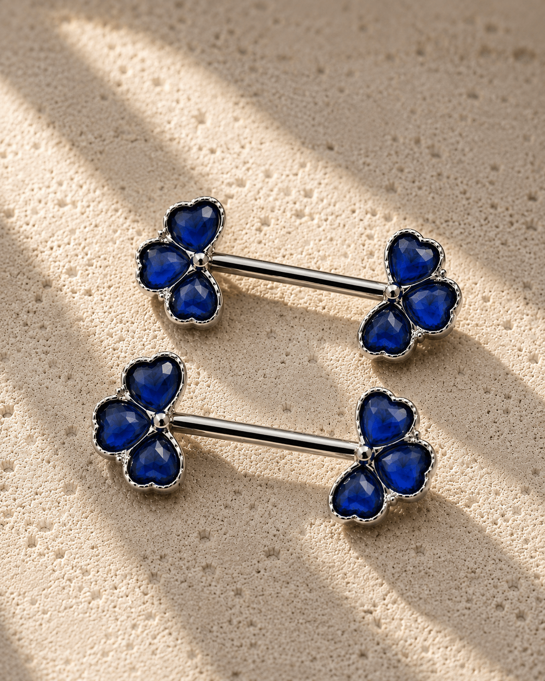 Blue CZ Clover Nipple Shield 14G Pair 316L Stainless Steel
