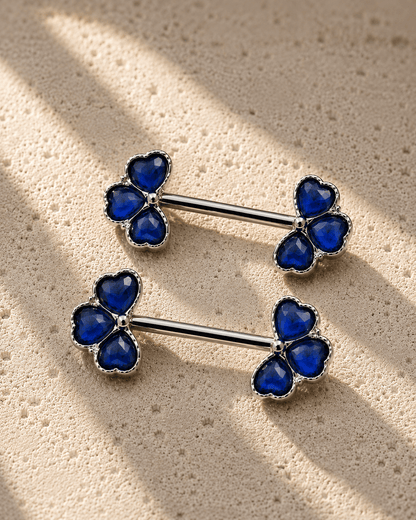 Blue CZ Clover Nipple Shield 14G Pair 316L Stainless Steel