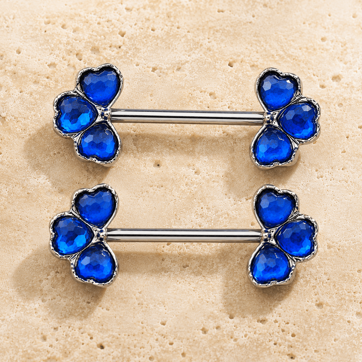 Blue CZ Clover Nipple Shield 14G Pair 316L Stainless Steel