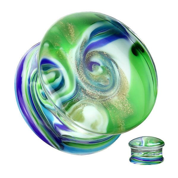 Blue Green Swirl Double Flare Glass Plug Plugs Impulse Piercings