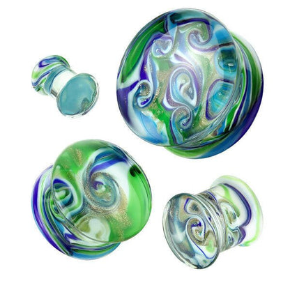 Blue Green Swirl Double Flare Glass Plug Plugs Impulse Piercings