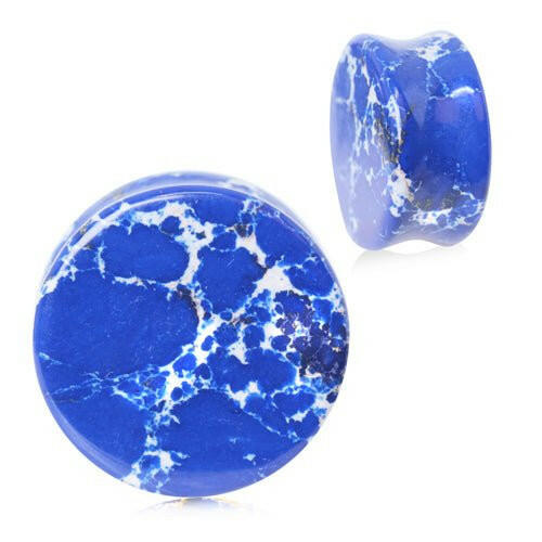 Blue Imperial Jasper Stone Saddle Plug Plugs Impulse Piercings 6 gauge (4mm)