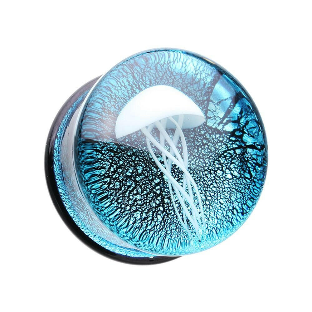 Blue Oceanic Jellyfish Glass Double Flared Plug Earrings Plug Earrings Impulse Piercings 0 GA (8mm)