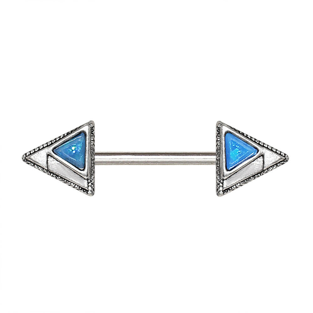 Stainless Steel Blue Synthetic Opal Multi-Triangle Nipple Bar Nipple Ring 