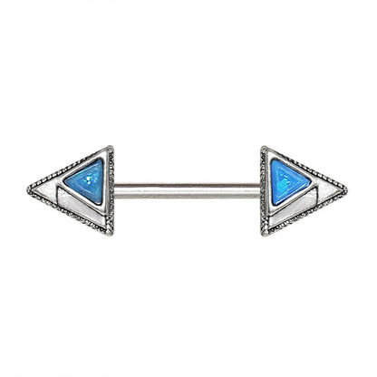Stainless Steel Blue Synthetic Opal Multi-Triangle Nipple Bar Nipple Ring 