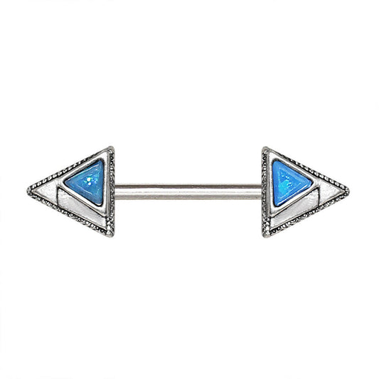 Blue Opal Triangle Nipple Bar 14G Pair 316L Steel