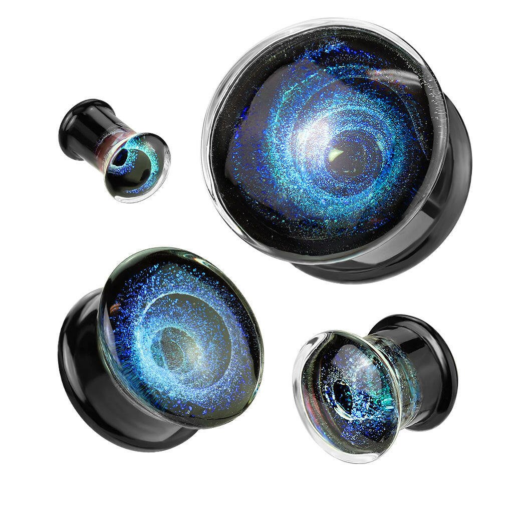 Blue Vortex Pyrex Glass Double Flare Plug Plugs Impulse Piercings