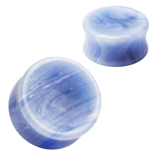 Bluelace Agate Concave Stone Saddle Plug Plugs Impulse Piercings 2 gauge (6mm)