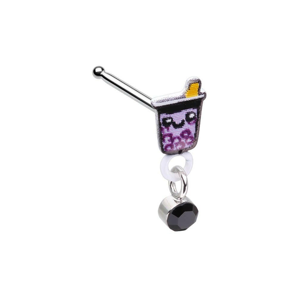 Boba Drink Dangle Gem Nose Stud Ring Nose Ring Impulse Piercings 20 GA (0.8mm)/Black