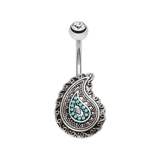 Boho Paisley Turquoise Belly Button Ring Navel Ring Impulse Piercings