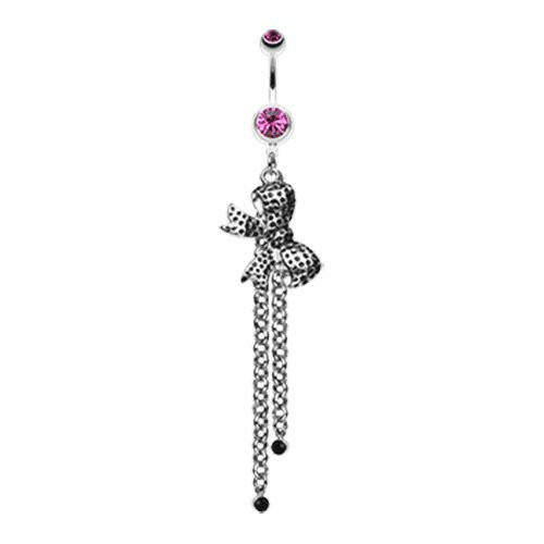 Bow-Tie Gem Drop Belly Button Ring Navel Ring Impulse Piercings Fuchsia