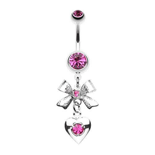 Bow-Tie Heart Belly Button Ring Navel Ring Impulse Piercings Fuchsia