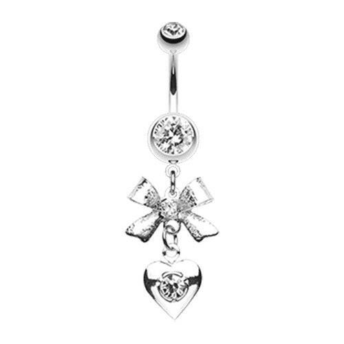 Bow-Tie Heart Belly Button Ring Navel Ring Impulse Piercings Clear