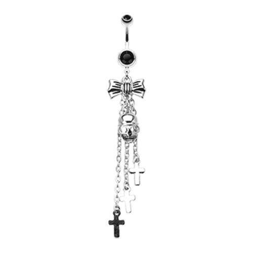 Bow-Tie Skull Cross Belly Button Ring Navel Ring Impulse Piercings Black