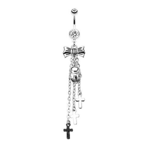 Bow-Tie Skull Cross Belly Button Ring Navel Ring Impulse Piercings Clear