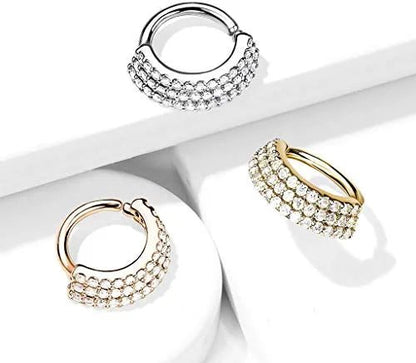 Brass 3 CZ Lined Angled Plate Bendable Hoops for Daith Cartilage Septum Cartilage Earring Impulse Piercings