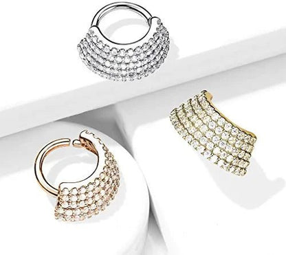 Brass 5 CZ Lined Angled Plate Bendable Hoops for Daith Cartilage Septum Cartilage Earring Impulse Piercings