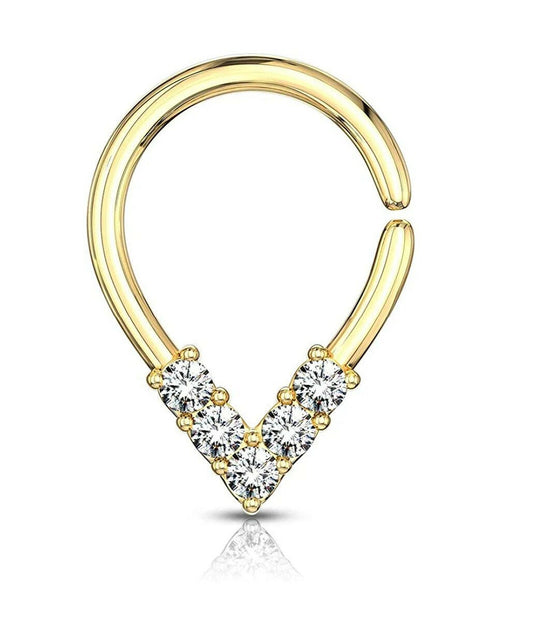 Brass 5 CZ Lined Pear Shaped Bendable Cut Ring for Cartilage Tragus Septum Septum Ring Impulse Piercings 18GA Length: 7mm Gold