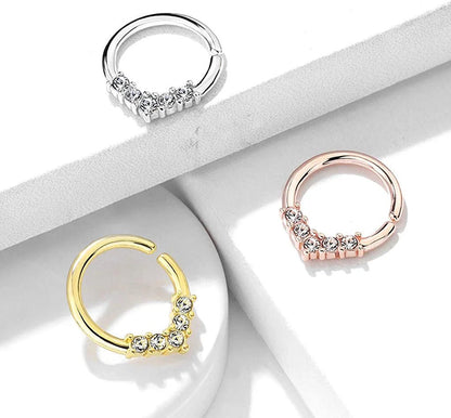 Brass 5 CZ V Shaped on Round Cut Ring for Cartilage Tragus Septum Septum Ring Impulse Piercings