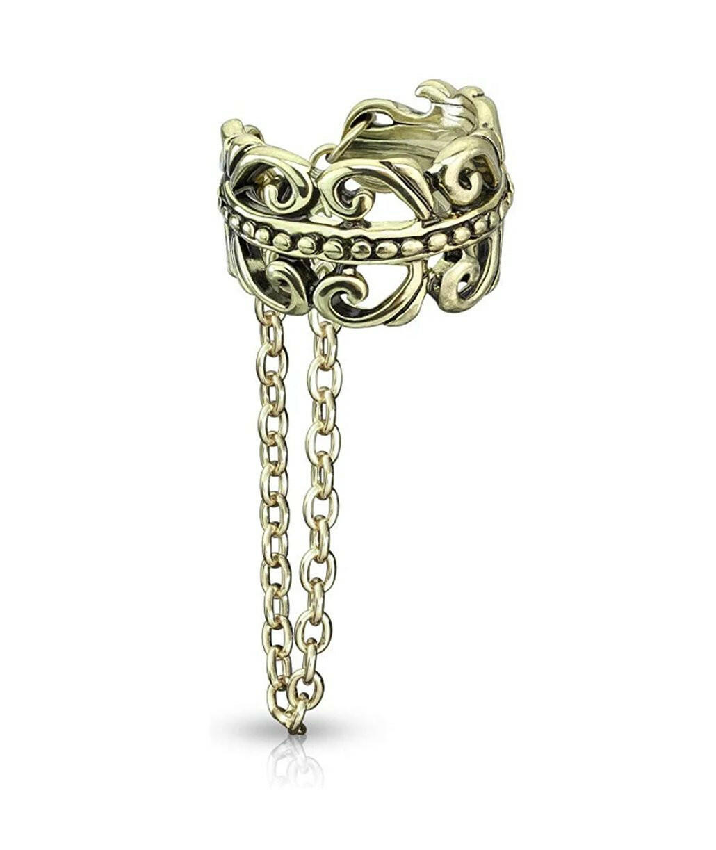 Brass Chain Linked Celtic Heart Non-Piercing Ear Cuff Cuff Earring Impulse Piercings Burnish Gold