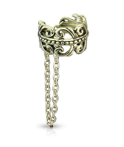 Brass Chain Linked Celtic Heart Non-Piercing Ear Cuff Cuff Earring Impulse Piercings Burnish Gold