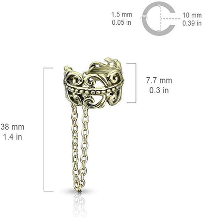Brass Chain Linked Celtic Heart Non-Piercing Ear Cuff Cuff Earring Impulse Piercings