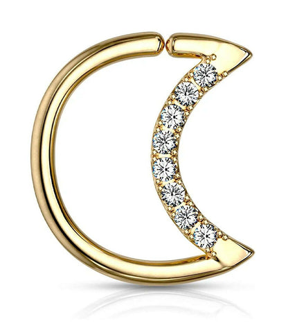 Brass Crystal Lined Crescent Moon Shaped Ear Cartilage Daith Hoop Rings Cartilage Earring Impulse Piercings 18GA Length: 10mm Gold