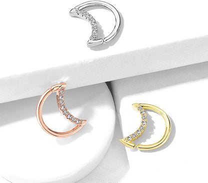 Brass Crystal Lined Crescent Moon Shaped Ear Cartilage Daith Hoop Rings Cartilage Earring Impulse Piercings