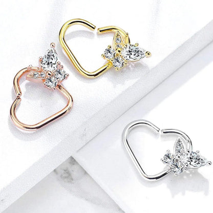 Brass CZ Butterfly Heart Shape Ear Cartilage Daith Hoop Rings Nose Ring Impulse Piercings