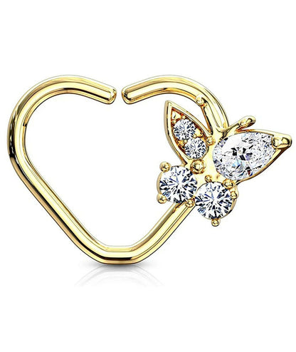 Brass CZ Butterfly Heart Shape Ear Cartilage Daith Hoop Rings Nose Ring Impulse Piercings