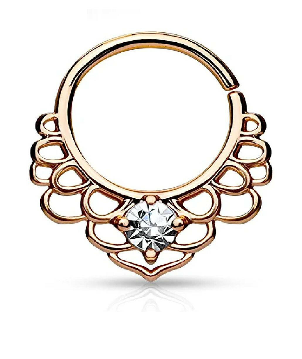 Brass CZ Centered Lotus Filigree All Bendable Septum Cartilage Rings Septum Ring Impulse Piercings Rose Gold