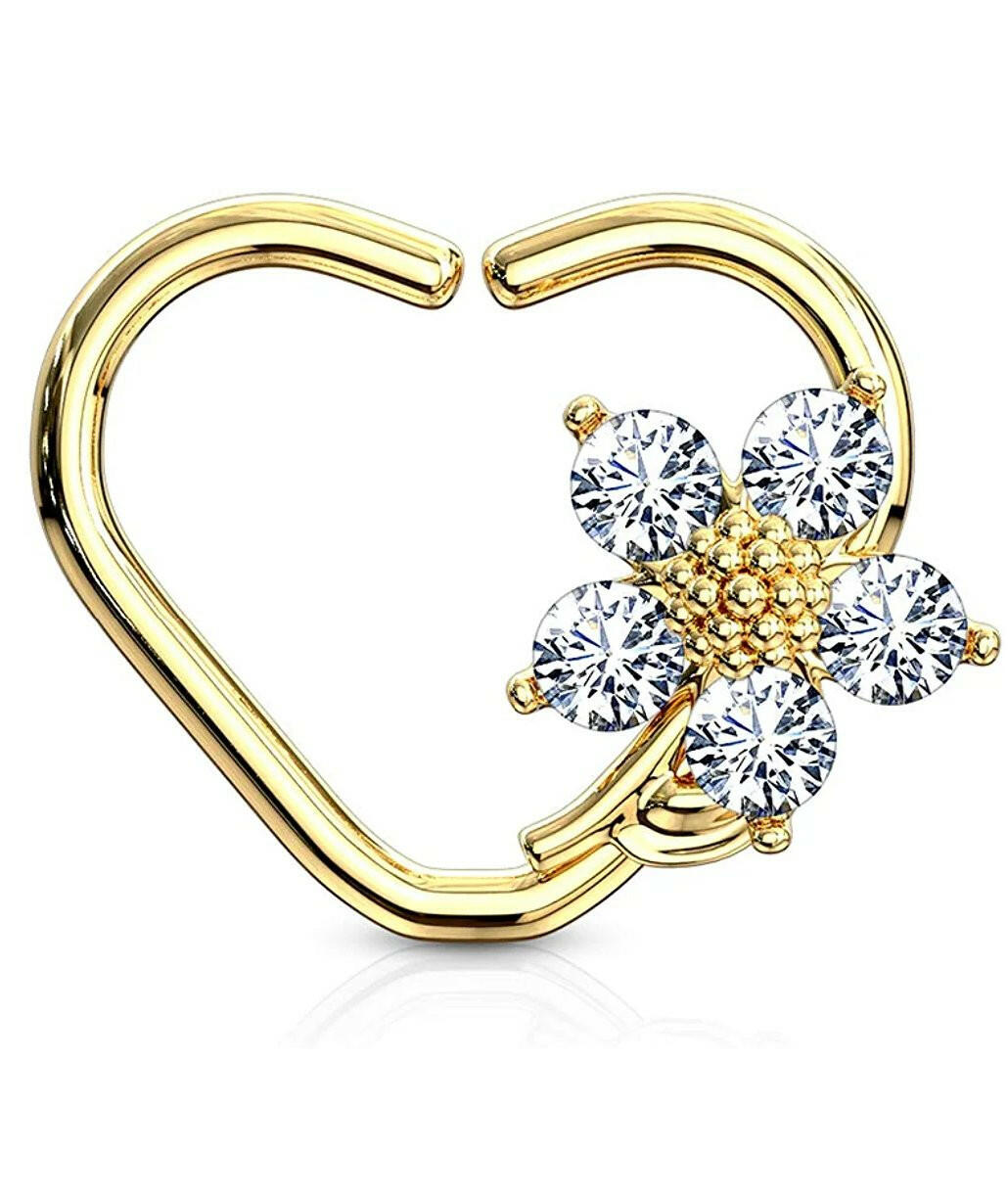 Brass CZ Flower Heart Shape Ear Cartilage Daith Hoop Rings Nose Ring Impulse Piercings