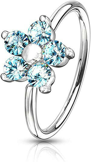 Brass CZ Flower Top Bendable Hoop Nose Rings Nose Ring Impulse Piercings Aqua