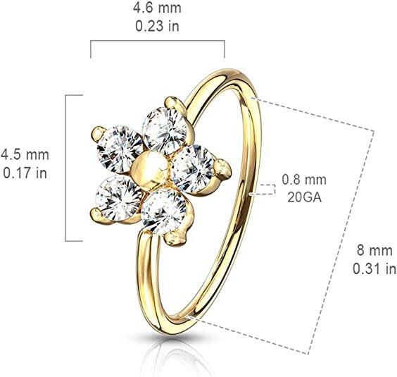 Brass CZ Flower Top Bendable Hoop Nose Rings Nose Ring Impulse Piercings