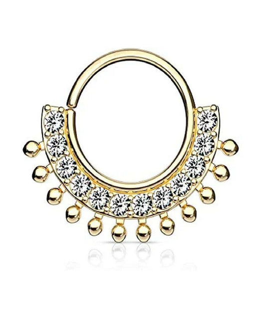 Brass CZ Lined Fan Bendable Hoop Rings for Septum Ear Cartilage Daith Septum Ring Impulse Piercings Gold