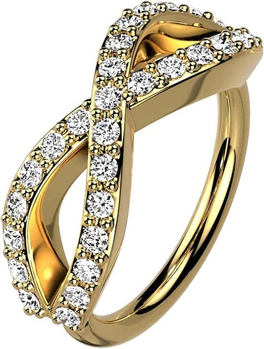 Brass CZ Pave Infinite Bendable Hoop for Septum Daith Ear Cartilage Nose Cartilage Earring Impulse Piercings 20GA Length: 8mm Gold