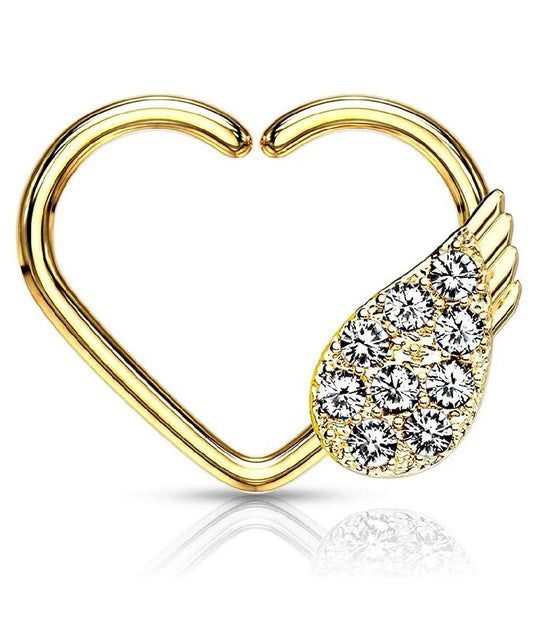 Brass CZ Paved Angel Wing Heart Shape Ear Cartilage Daith Hoop Rings Nose Ring Impulse Piercings