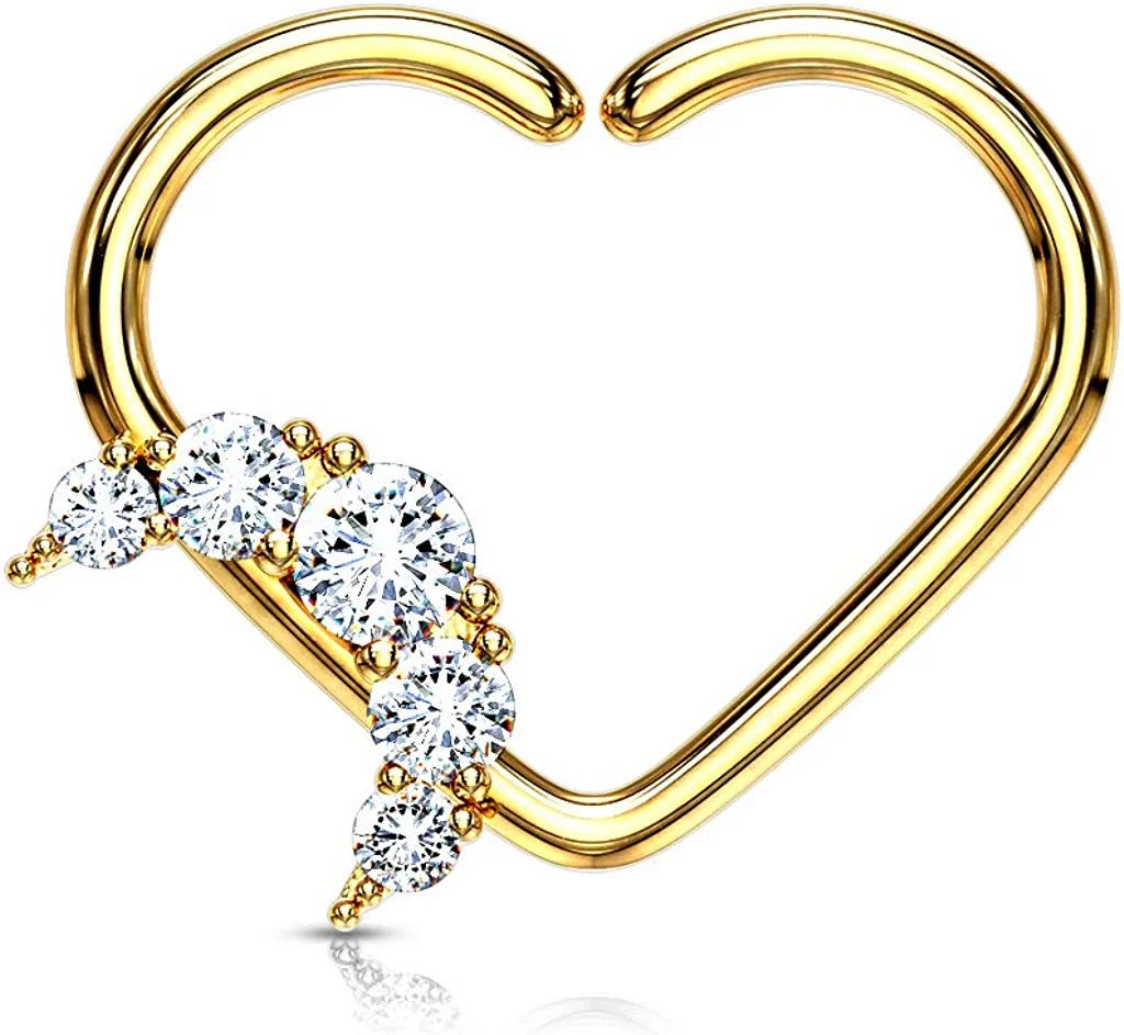 Brass CZ Paved Crescent Heart Shape Ear Cartilage Daith Hoop Rings Nose Ring Impulse Piercings