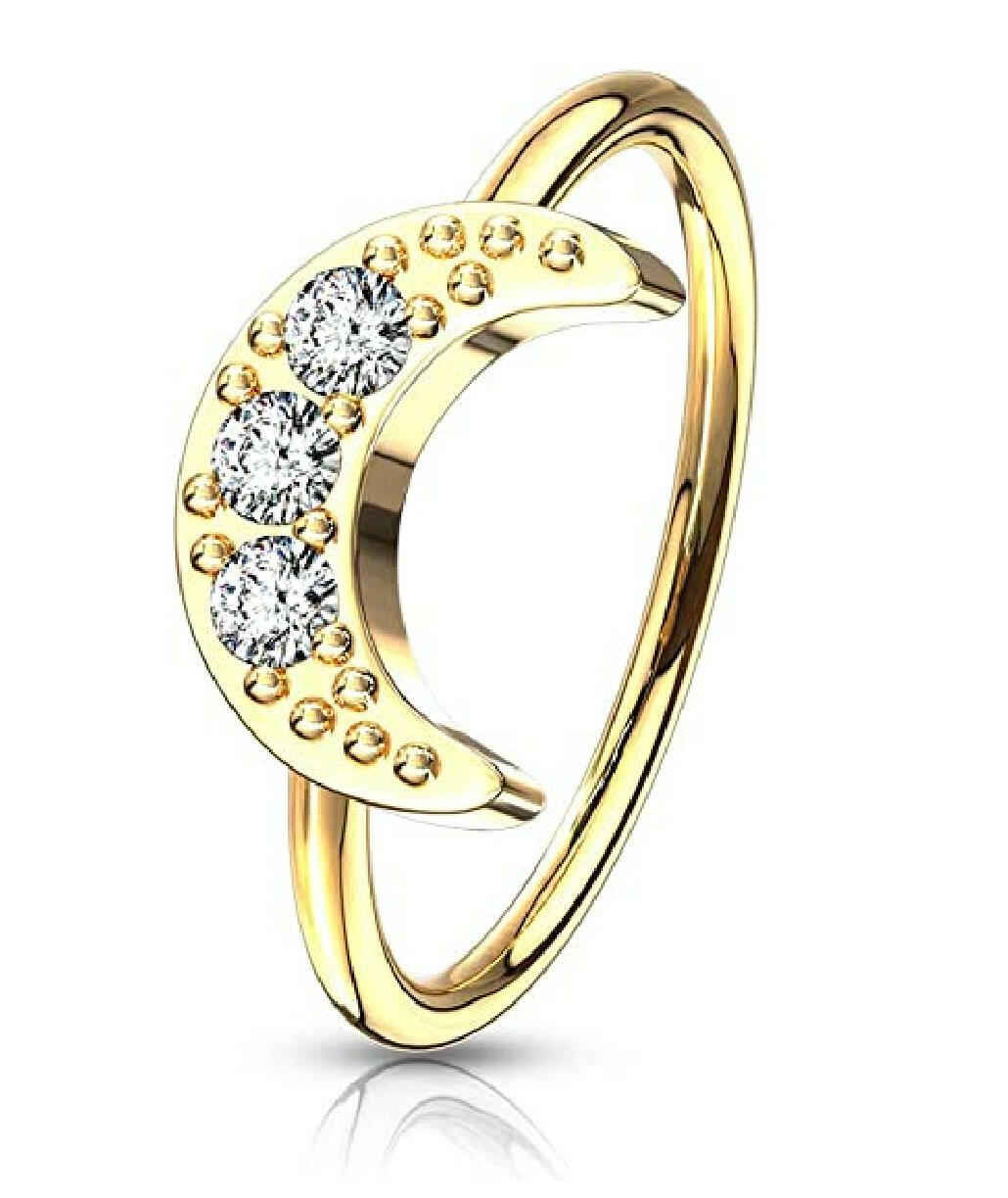 Brass CZ Paved Crescent Moon Bendable Hoop Nose Rings Nose Ring Impulse Piercings Gold