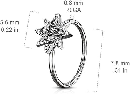 Brass CZ Paved Starburst Bendable Nose Cartilage Hoop Rings Nose Ring Impulse Piercings