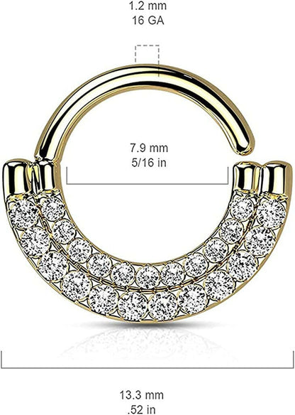 Brass Double Lined CZ Paved Front Bendable Hoops for Daith Cartilage Septum Cartilage Earring Impulse Piercings